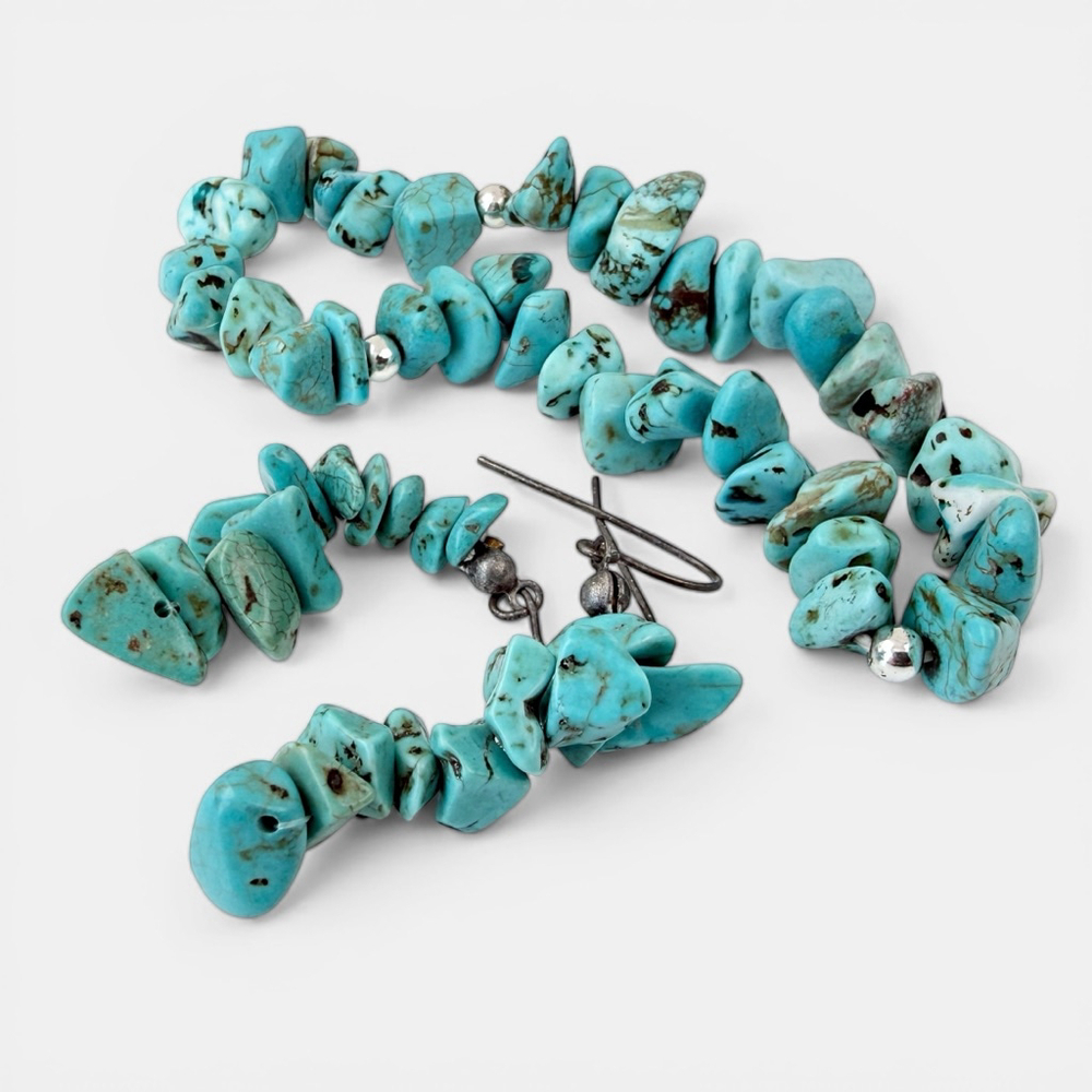 Turquoise Chip Bracelet and Earrings Set Southwest Boho Blue Stone Jewelry